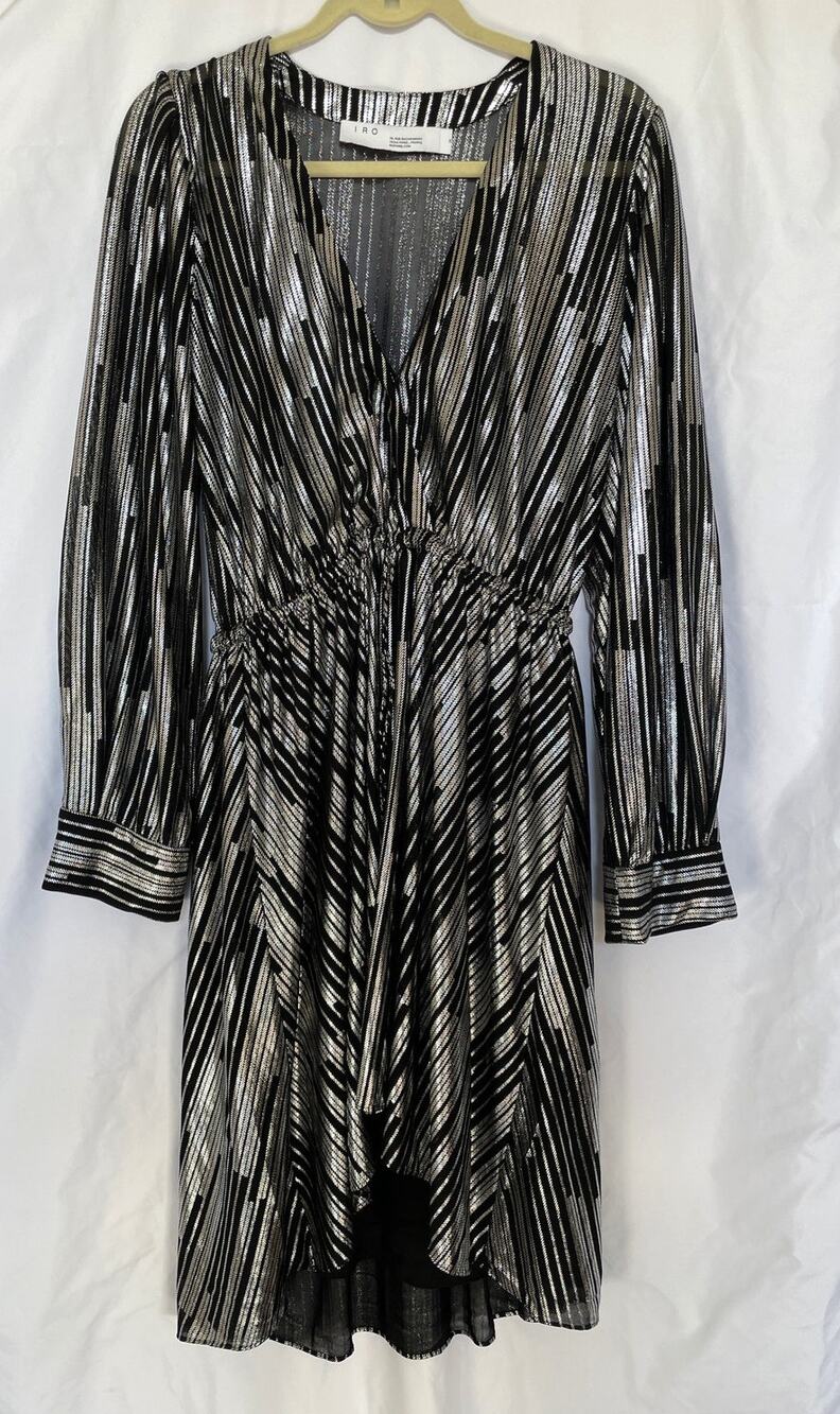 IRO Chumy Midi Black Silver Glam Metallic Party Dress, Size US 4, FR36